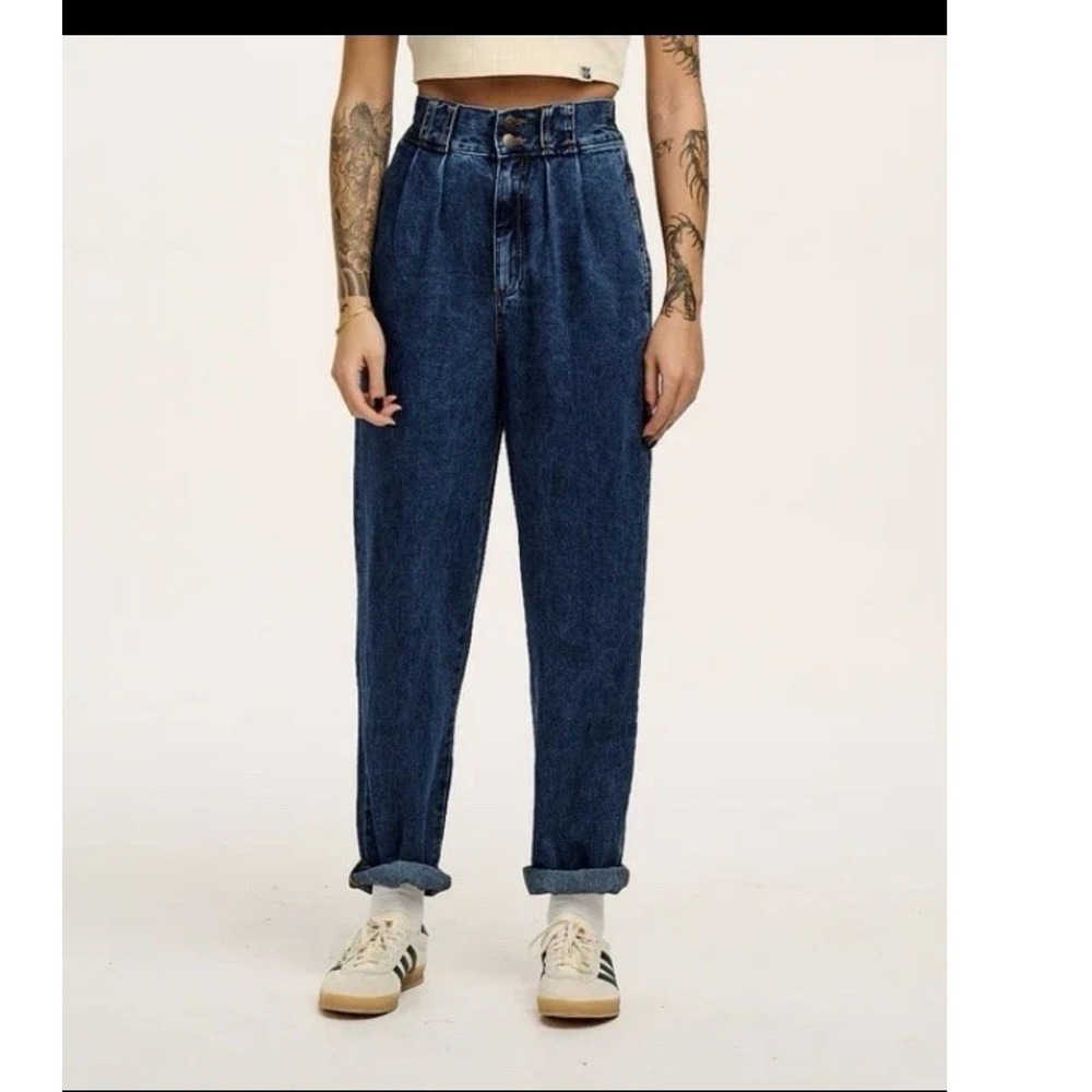 Lucy & Yak Addison Organic Cotton High Waisted Pleated Jeans Blue Petite 24